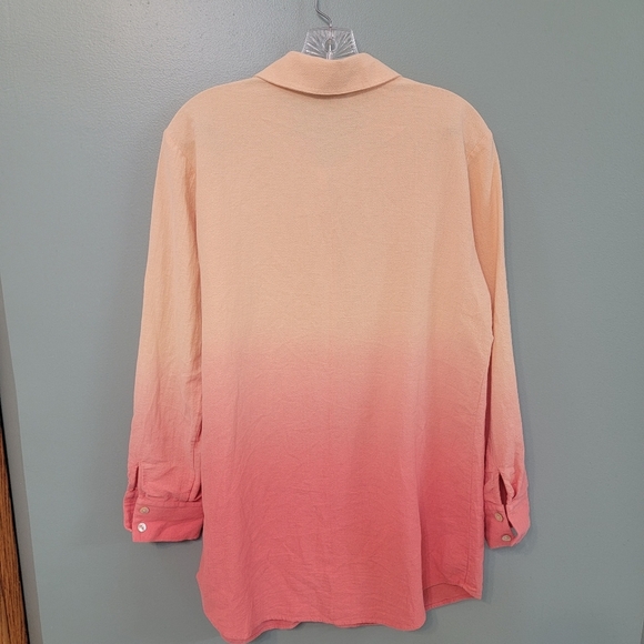 Soft Surroundings Dip Dye Ombré Top Womens Size medium Button Front Long Sleeve - Picture 6 of 7